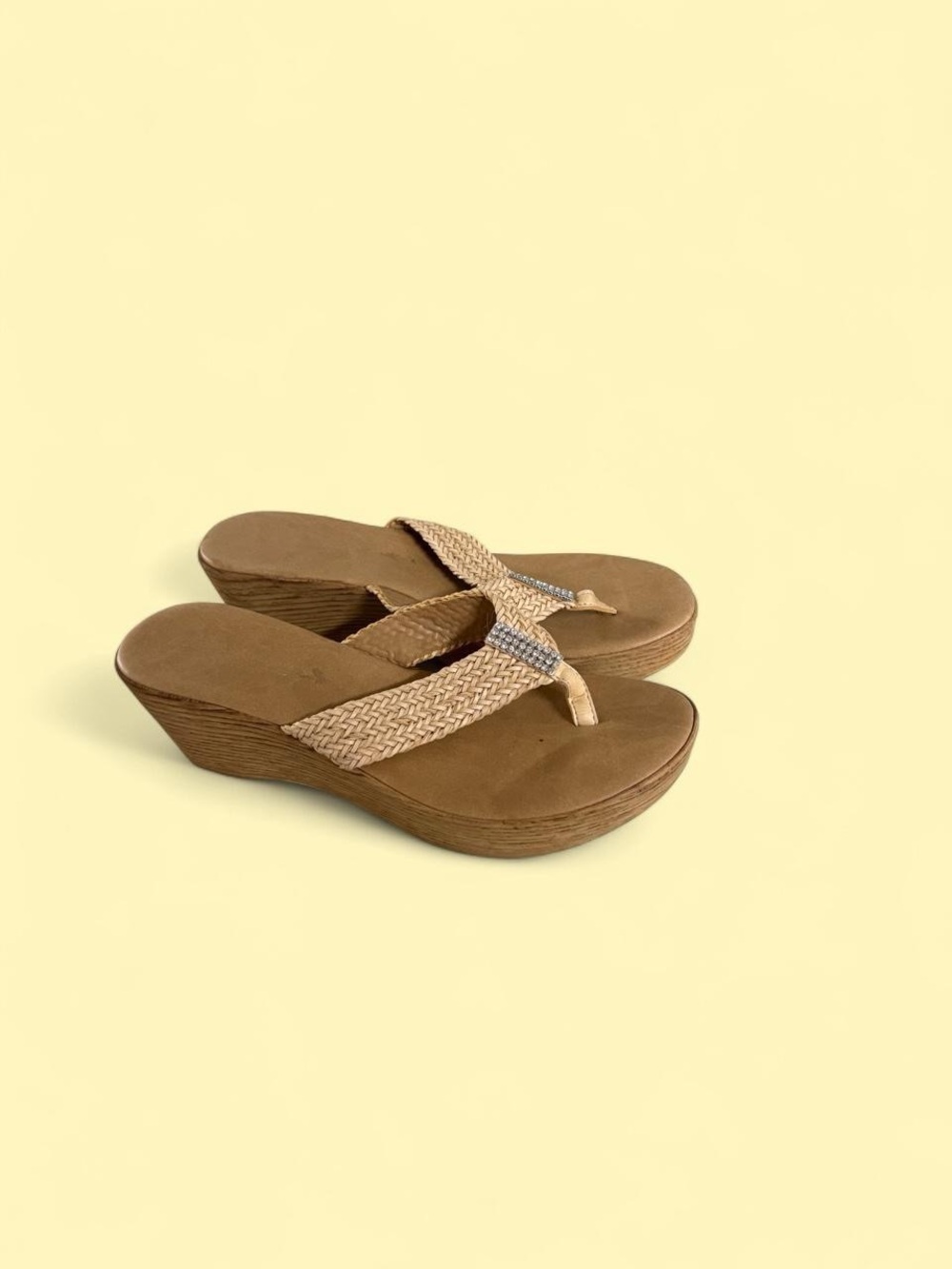 Braided Tan Wedge Thong Sandals - Elevated Casual Style